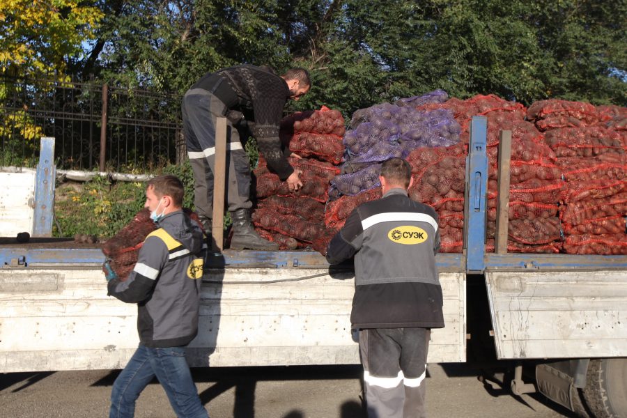 Волонтеры СУЭК помогают доставлять овощные наборы нуждающимся гражданам